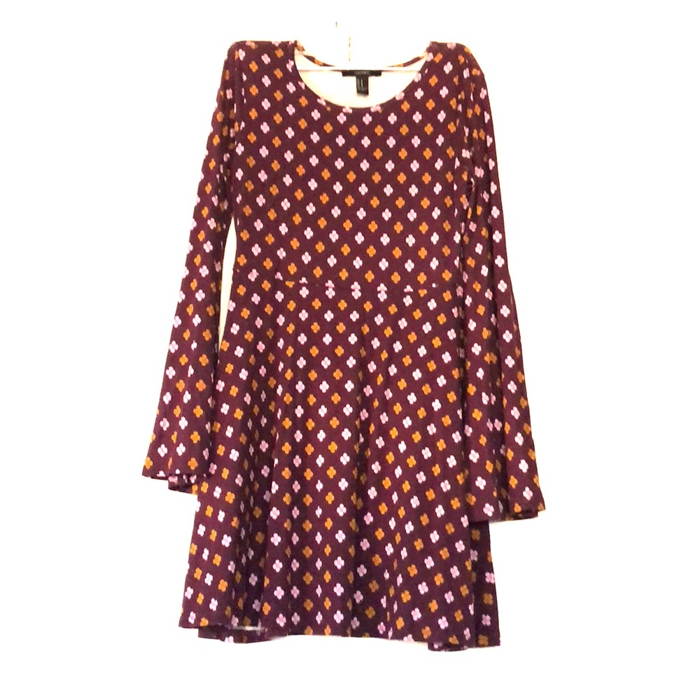 Patterned Skater Mini Dress with Bell Sleeves